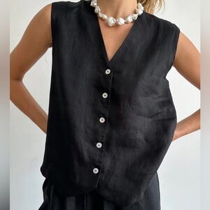 DONNI linen vest in Jet Black NWT XS